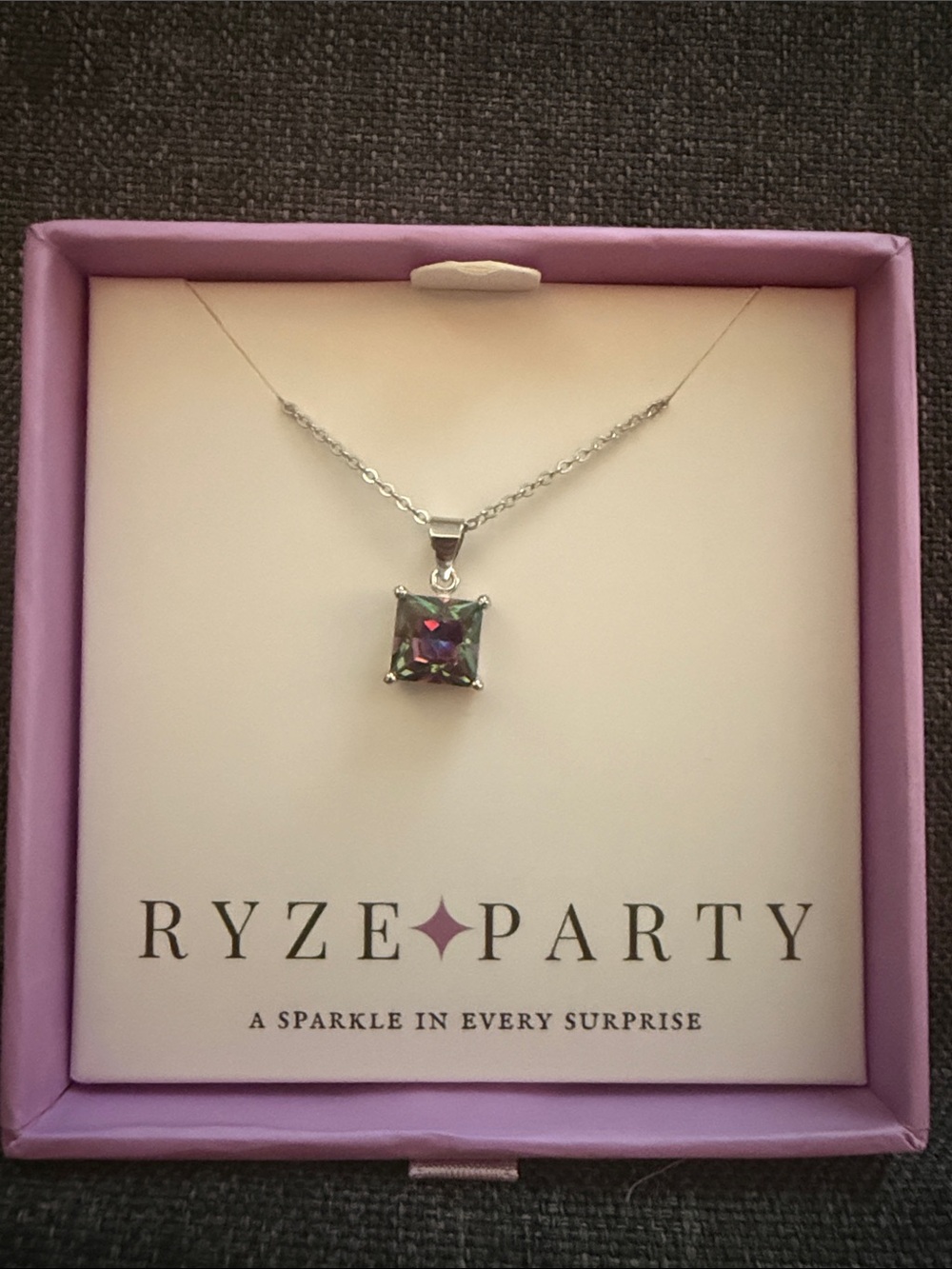 Ryze Party .925 sterling silver Mystic Square Pendant Necklace in Multicolor